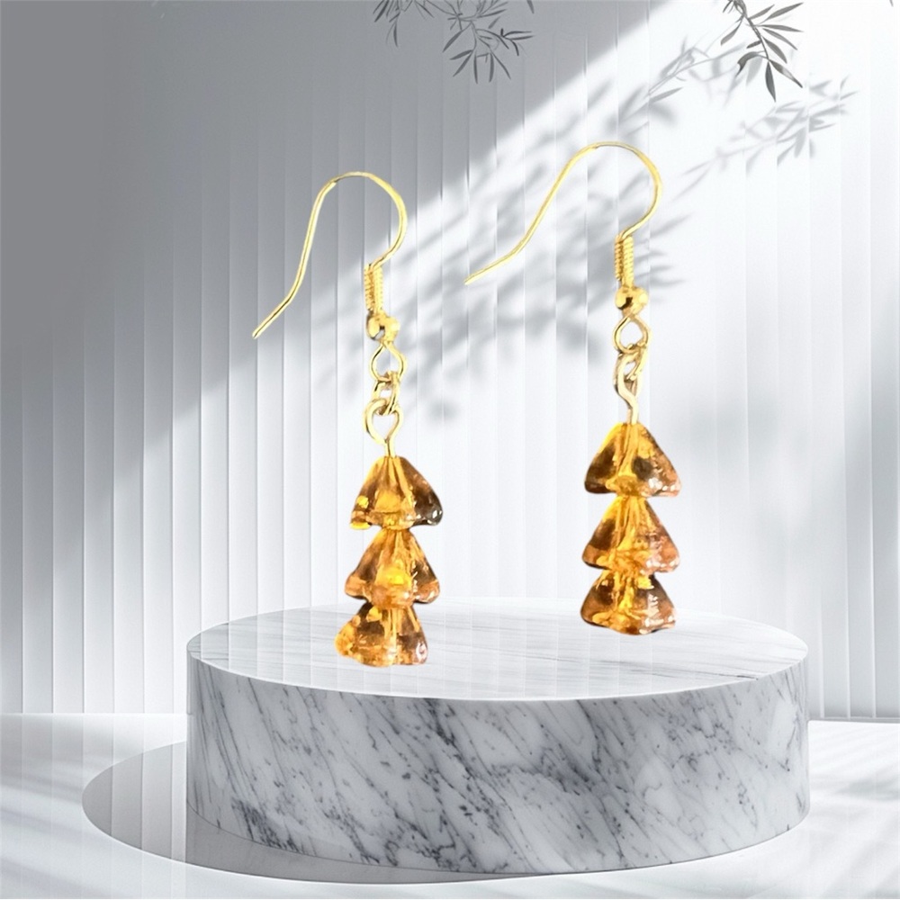 Gold triple Bell Flower drop earrings on Hypoallergenic hooks
